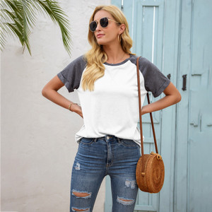 Urbanic Colorblock Women Round Neck White, Grey T-Shirt