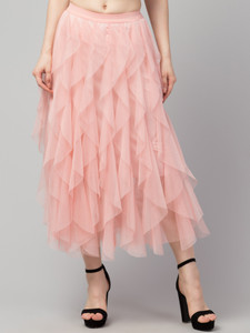 urban streetwear Solid Women Flared Pink Skirt