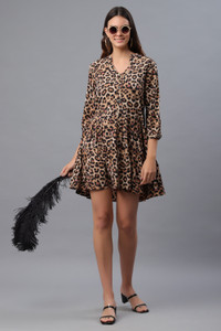 PRETTY LOVING THING Women Tiered Brown Knee Length Dress