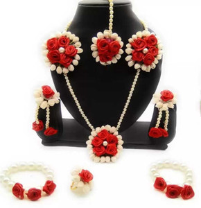 Rozec Fabric, Plastic, Paper Red, White Jewellery Set