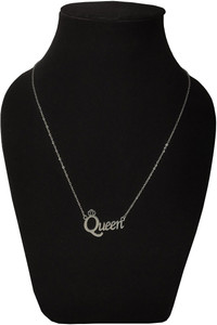 Stylewell (Silver Color) Fancy & Stylish Trending Valentine's Day Special Metal Stainless Steel Queen Name Letter Locket Pendant Necklace With Chain For Women's And Girl's Gift Jewellery Set Silver Stainless Steel