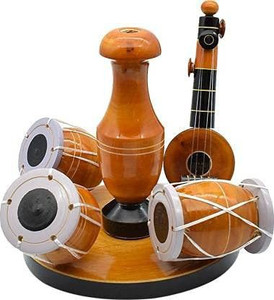 Thenkumari Wooden veena Handcrafted Musical Set with Vase Decor Decorative Showpiece Decorative Showpiece  -  8 cm