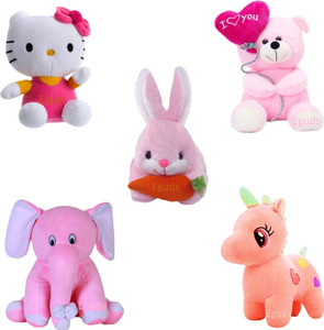 Eguds Adorable and lovable set of 5 super soft stuffed toys in beautiful shades of pink / rabbit, unicorn, hello kitty, teddy bear, elephant/ special gift for kids, birthdays and anniversaries/ home decoration  - 25 cm