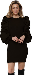 Nalax Designs Women Bodycon Black Above Knee/Mid Thigh Length Dress