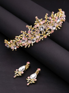 YELLOW CHIMES Latest Fashion Floral Design Crystal Silver Gold Plated Bridal Wedding Hair Band