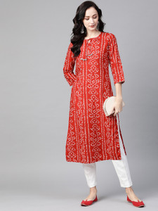 PIROH Women Bandhani Straight Kurta