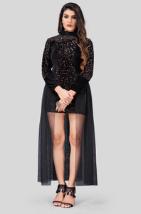 Aarya Ethnic Women Sheath Black Ankle Length Dress
