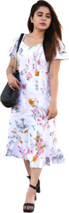 SOANIP Women A-line Multicolor Midi/Calf Length Dress