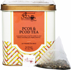 The Indian Chai PCOS & PCOD Tea 30 Pyramid Tea Bags, With Spearmint, Chasteberry, Superherbs, Helps with Facial Hair Growth, Scalp Hair Loss related to Hormonal Imbalance, Unwanted Hair Herbal Infusion Tea Tin