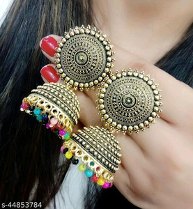 DECOLOGY Beautiful & Attractive Big Kundan Jhumka earrings for Girls and Women. (Multicolor) Brass Jhumki Earring
