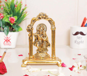 KridayKraft Radha Krishna Idol Metal Statue Gold Antique Finish for Pooja & Home,Office Decorative,Radha Krishna Murti Showpiece for Computer Dashboard,Religious Idol Figurines Gift Article... Decorative Showpiece - 19 cm