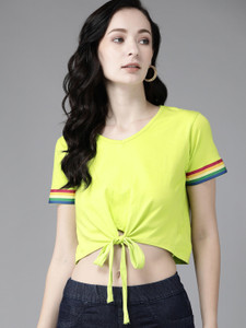 THE DRY STATE Casual Solid Women Green Top
