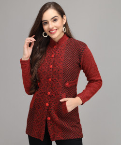 Divastri Printed High Neck Casual Women Maroon Sweater
