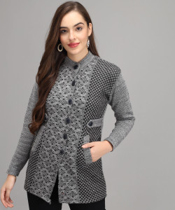 Christy World Printed High Neck Casual Women Grey Sweater