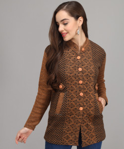 Christy World Printed High Neck Casual Women Brown Sweater