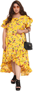 Oomph! Plus Women Ruffled Yellow Maxi/Full Length Dress