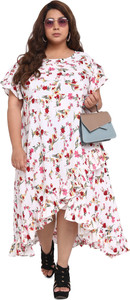 Oomph! Plus Women Ruffled White Maxi/Full Length Dress