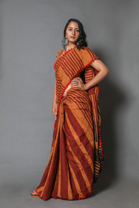 hastshilpi Printed, Color Block, Blocked Printed, Dyed, Floral Print Daily Wear Pure Cotton Saree