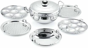 Bigbought Lifestyle Classic Range All-in-One Stainless Steel Idli Cooker Multi Kadai Steamer Copper Bottom With Lid, Big Size with 5 Plates 2 Idli, 2 Dhokla Plate, 1 Patra Plate Idli Maker Multi Kadhai,Pot Pan Set Combo Tope Copper Tapeli / Patila / Cookware/ Dhokaliyu / Dhokla Maker, Patra Maker Induction & Standard Idli Maker