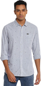 LEE Men Striped Casual White Shirt