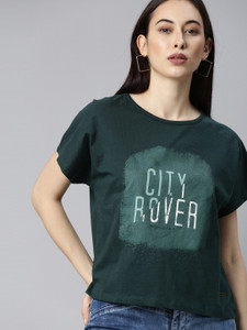 Roadster Printed Women Round Neck Green T-Shirt