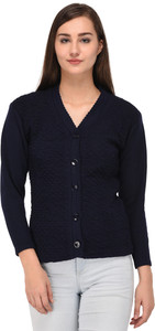 SatSun Women Button Self Design Cardigan