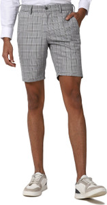 PETER ENGLAND Checkered Men Grey Regular Shorts