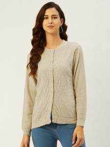 Rivza Woven Round Neck Casual Women Beige Sweater