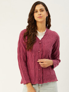 Rivza Solid V Neck Casual Women Maroon Sweater
