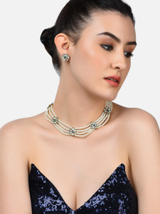 ZAVERI PEARLS Stone Gold-plated White Jewellery Set