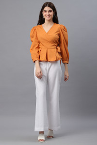 प्रेटी लोविंग थिंग महिलाओं के लिए कैजुअल सॉलिड फुल स्लीव भूरा टॉप