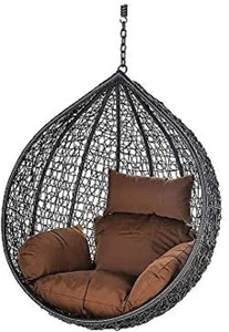 Jhula King Luxury Hammock Swing Hanging Egg Chair (White with Yellow Cushion) Steel Large Swing