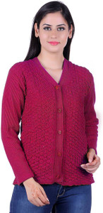 SatSun Women Button Self Design Cardigan