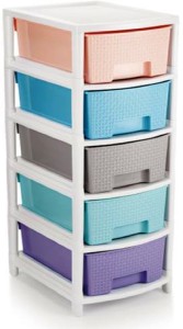 AK HUB Modular 5 Layer Drawer Storage Organizer for Home/Bedroom/Beauty Parlour and Kitchen ( Multicolor ) Plastic Free Standing Cabinet