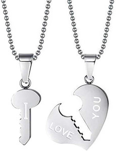 vien Lover Couple Heart I Love You his and her Stainless Steel Pendant Set for Men Women Girls Boys for Friendship Relationship Promise Love Fashion Jewelry Gifts (PACK OF 2PC) Silver Stainless Steel Locket Set