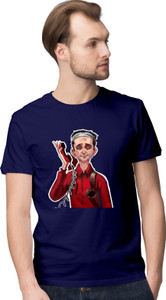 inkwale Printed Men Round Neck Dark Blue T-Shirt