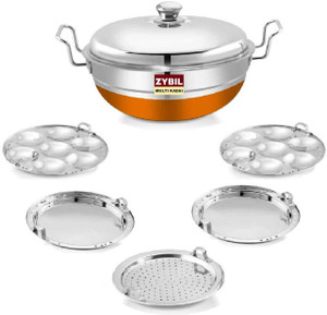 zybil ZYBIL All-in-One Stainless Steel & Chopper Bottom Idli , Cooker Multi Purpose Kadai Steamer with Multi Kadai with 5 Plates Big Size 2 Idli | 2 Dhokla | 1 Patra, Momo’s Standard Idli Maker