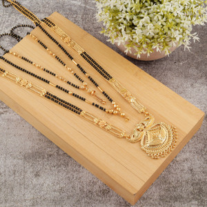 brado jewellery Brado Jewellery Combo of 3 Pcs Ethnic Traditional One Gram Gold Glorious Maharashtrian Style Long Chain Black Beads 30 inch and 18 inch Short Daily Wear MangalSutra/Tanmaniya/Nallapusalu/Mangalsutra for Women Brass Mangalsutra