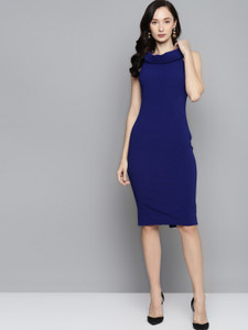 SASSAFRAS Women Sheath Blue Below Knee Dress