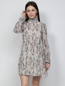 NUEVOSDAMAS Women A-line Grey Above Knee/Mid Thigh Length Dress