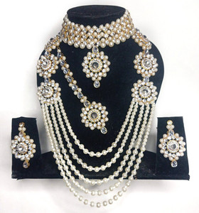 SK FASHION WORLD Mother of Pearl Gold-plated White, Gold Jewellery Set