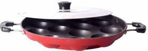 Swarambh Non Stick 12 Cavity Aluminium Appam Patra Ponganal Pan Guntapongadalu Pan Paniyaram Pan Litti Maker Appe Pan with Lid (Aluminium - Red- Panniyarkal Non Stick - Appam Patra Non Stick with Lid Appam Maker) Paniarakkal with Lid 0.5 L capacity 22.7 cm diameter