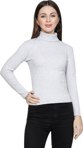 NUEVOSDAMAS Solid Turtle Neck Casual Women Grey Sweater