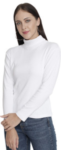 NUEVOSDAMAS Solid Turtle Neck Casual Women White Sweater