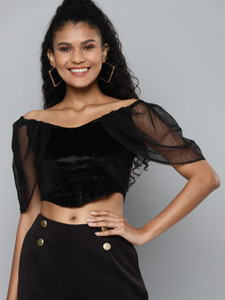 SASSAFRAS Casual Solid Women Black Top