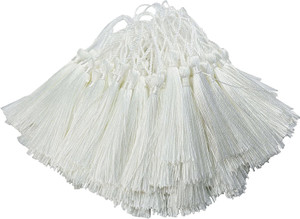 TIMESETL 50 Psc 13cm/5 Inch Silky Floss Craft Tassels, Latkan Handmade Tassel with Loop for Jewelry Making Souvenir, Bookmarks, DIY Craft Accessory (White) Brooch