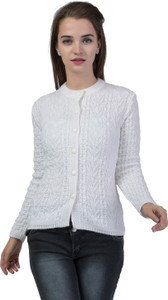 TAB91 Women Button Self Design Cardigan