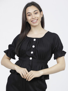 Tokyo Talkies Casual Solid Women Black Top