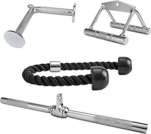 A2ZCare Home Gym Cable Attachments Combo - Tricep Rope, V Handle, And Exercise Handles