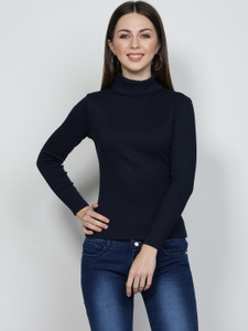 NUEVOSDAMAS Solid Turtle Neck Casual Women Blue Sweater